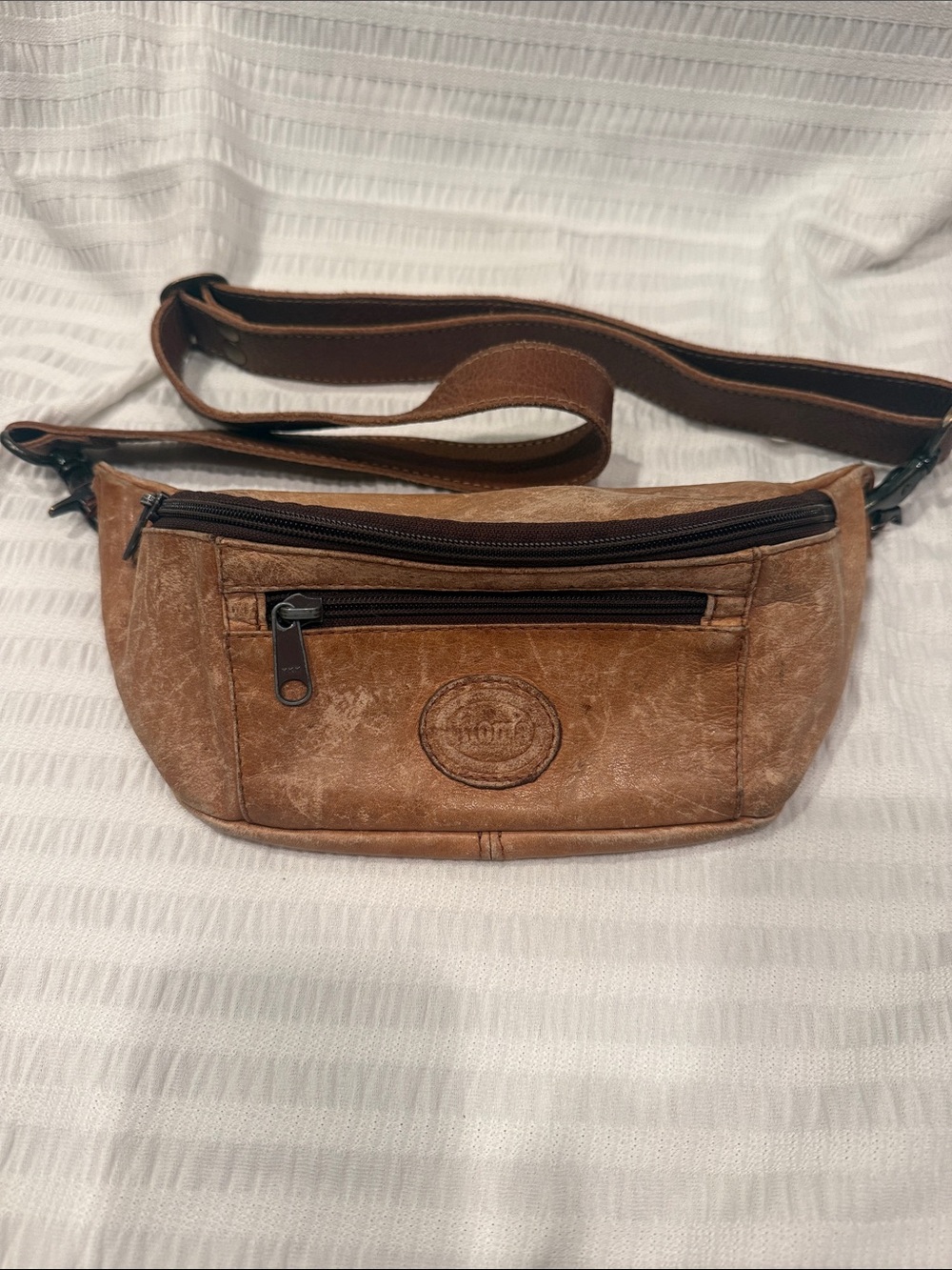 Vintage Brown Leather Roma  Waist Bag or sling bag with Front Zip Pocket